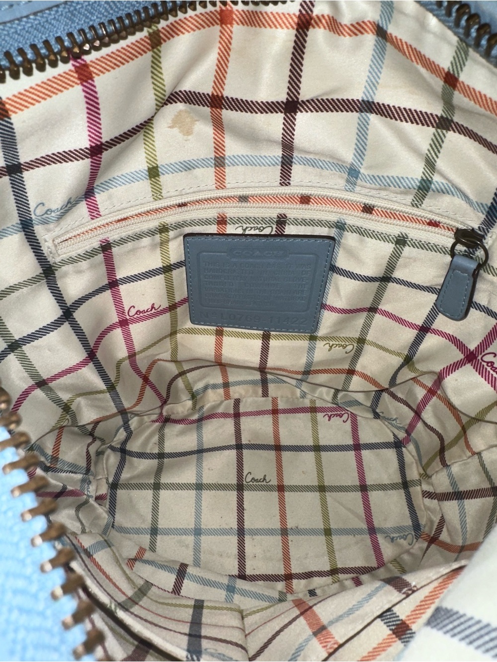 Coach Legacy Lace-Up Hobo Bag 11422 Sky Blue Leather Y2K Vintage Brass - Picture 15 of 16